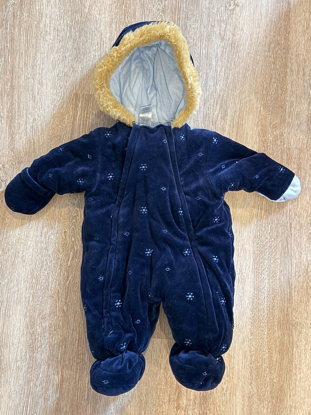 Absorba Navy Blue and Light Blue Kids Jacket with Yellow Fur Trim
